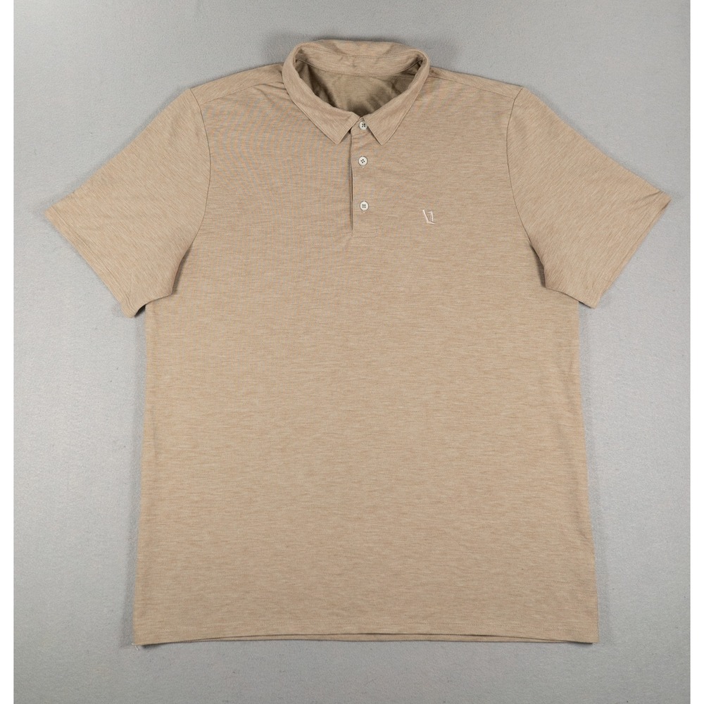 Vuori Mens Polo Shirt V1004 Short Sleeve Heathered Tan Size M Athleisure